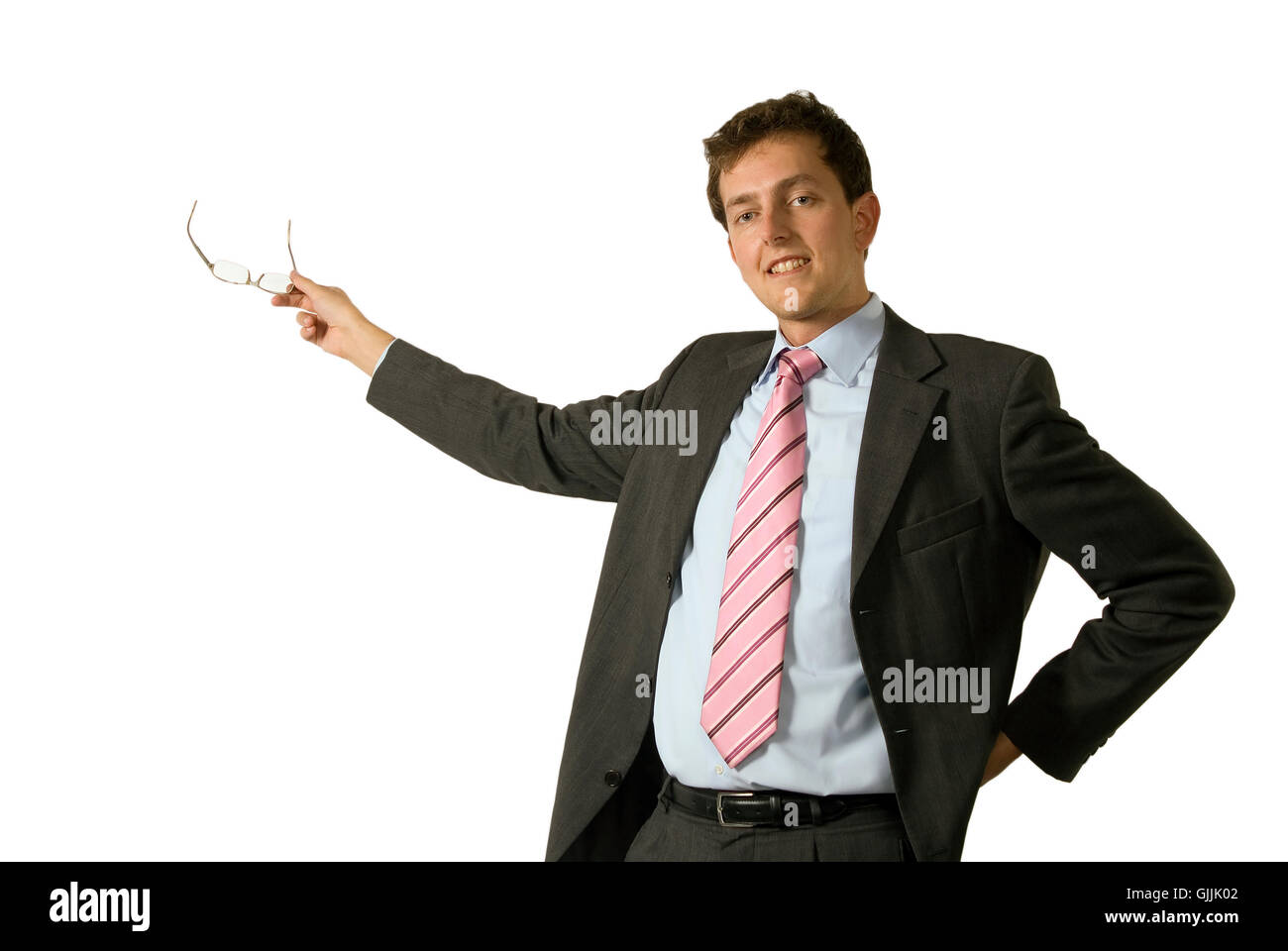 Conversazione gesticulate office Foto Stock