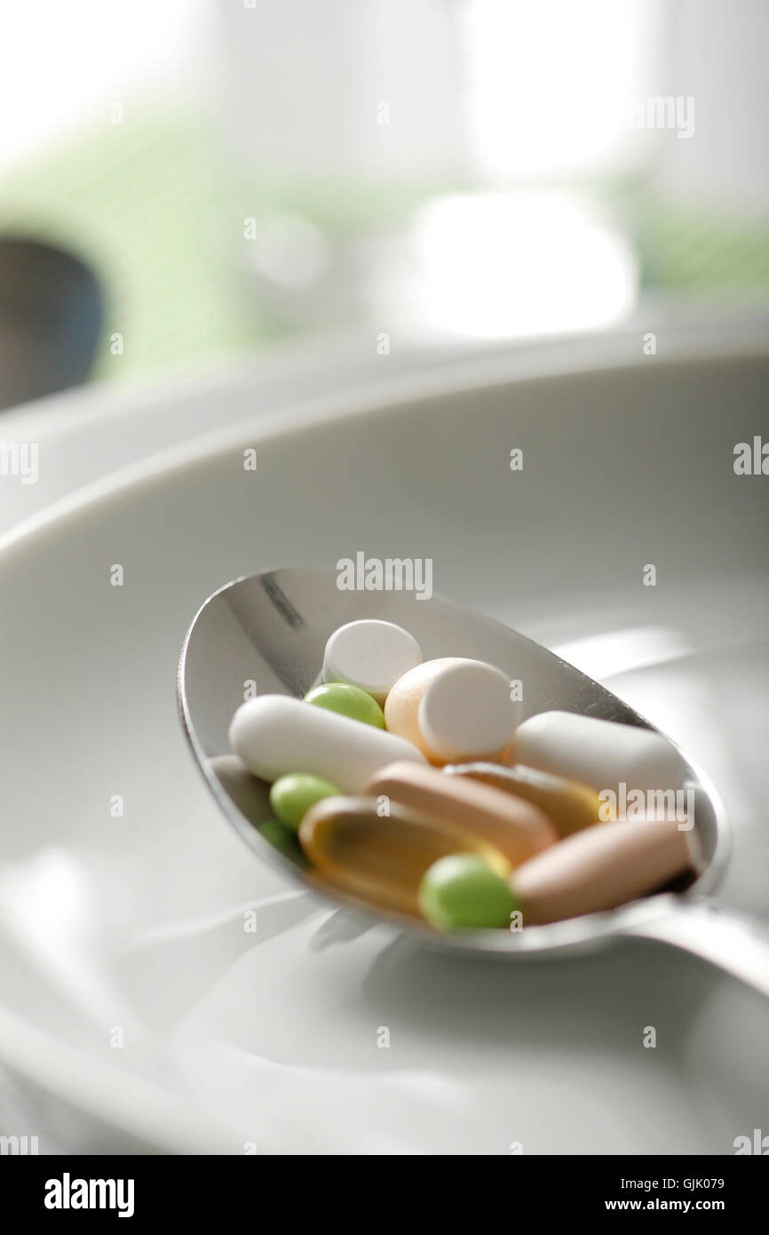 Pillole di piastra di farmaci Foto Stock