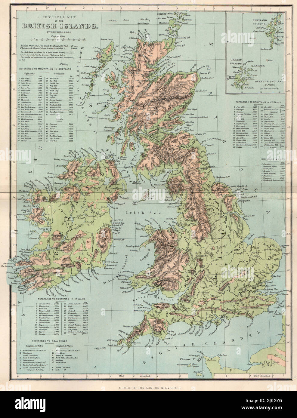 Regno Unito. Cartina Fisica Isole britanniche; Inset di Orkney e Shetland  Islands, 1886 Foto stock - Alamy