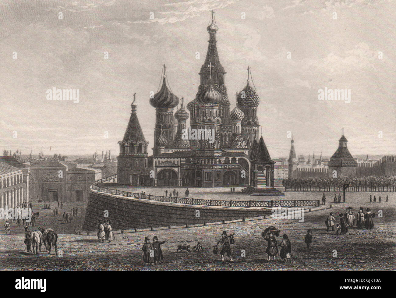 San Basilio la cattedrale, piazza Rossa di Mosca. 'Moscou'. Russia, antica stampa 1855 Foto Stock