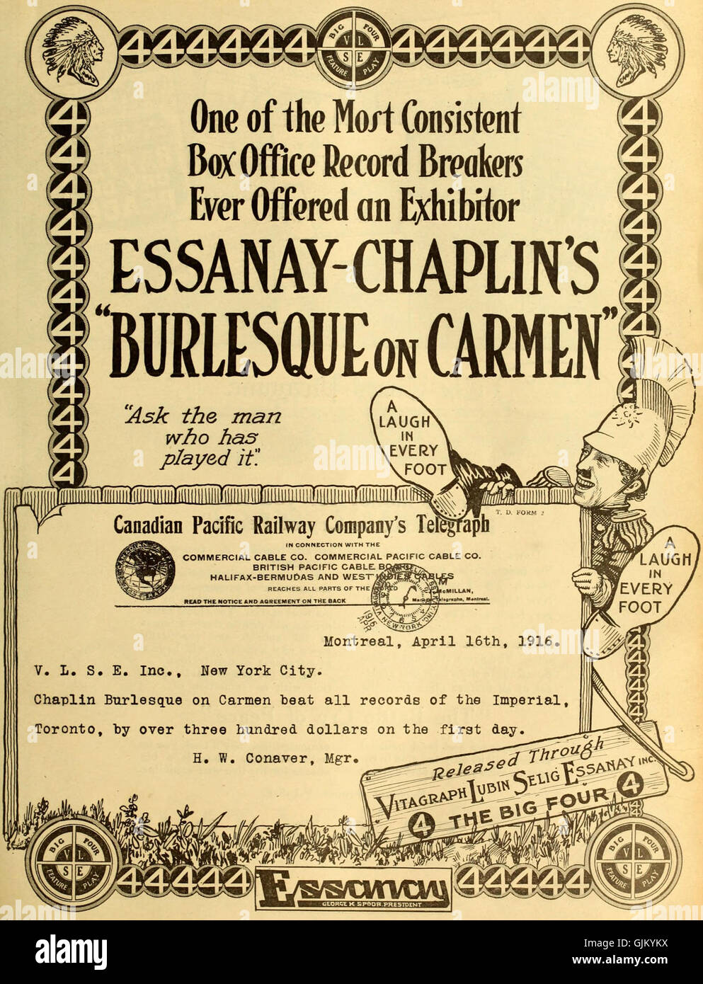 Questa immagine promozionale di "Burlesque on Carmen" pubblicizza lo spettacolo teatrale, una parodia della famosa opera "Carmen". Lo spettacolo burlesque reinterpreta la storia con umorismo e satira, offrendo un tocco giocoso al classico. Foto Stock