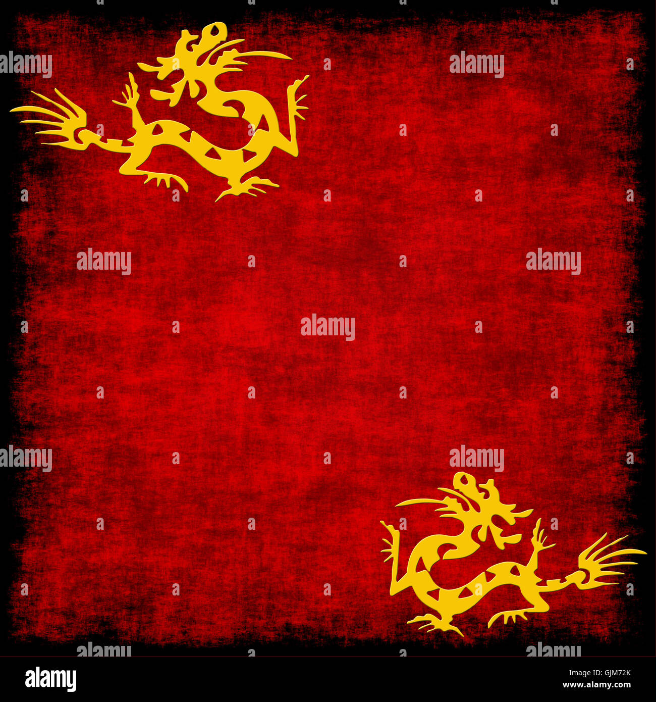 Il cinese Golden Dragon sul grungy red Foto Stock