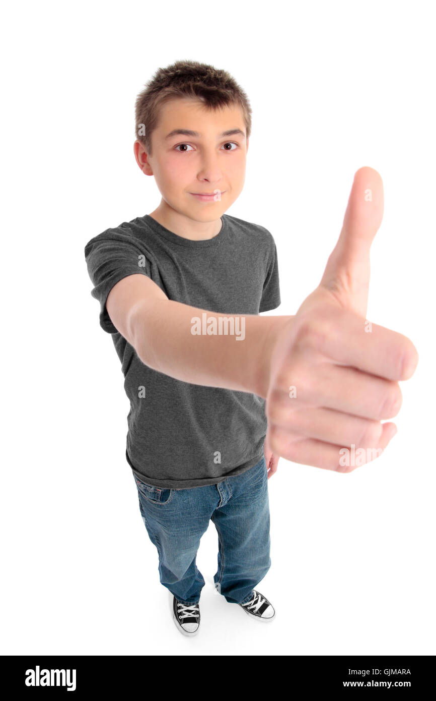 Boy big thunbs mano fino Foto Stock