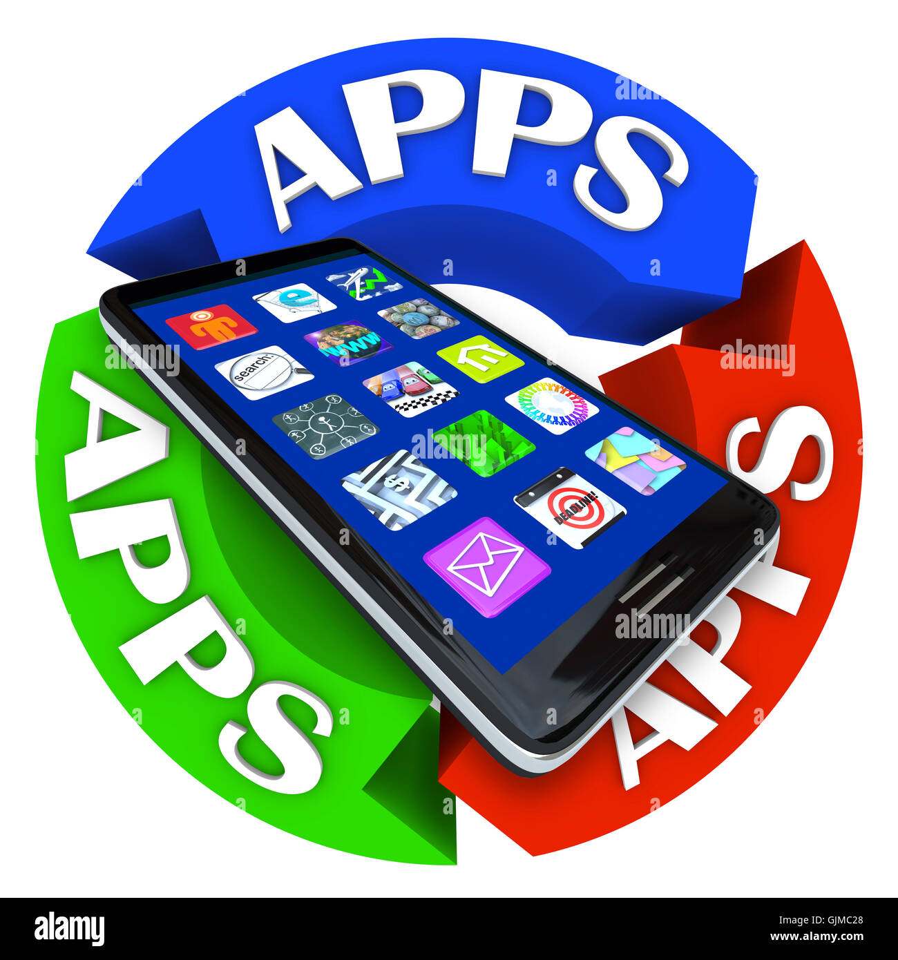 Applicazioni su Smart Phone freccia circolare Design Pattern Foto Stock
