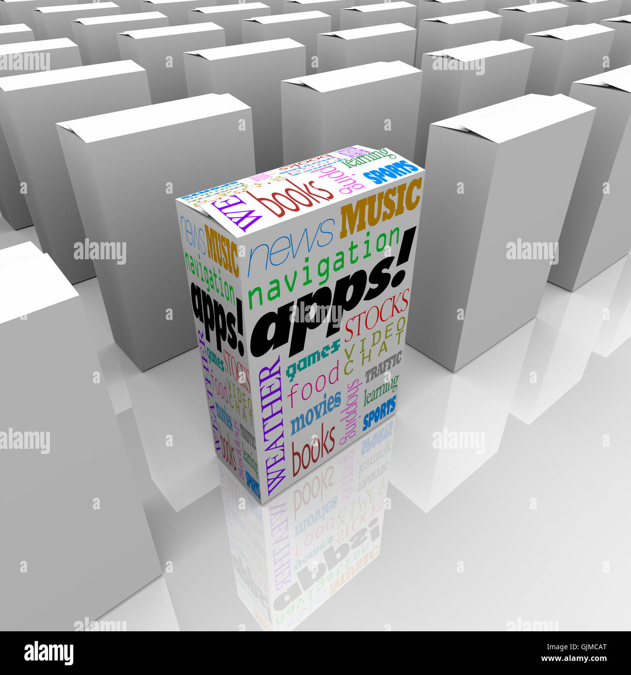 Molte scatole di APP - Applicazione Software Store Marketplace Foto Stock