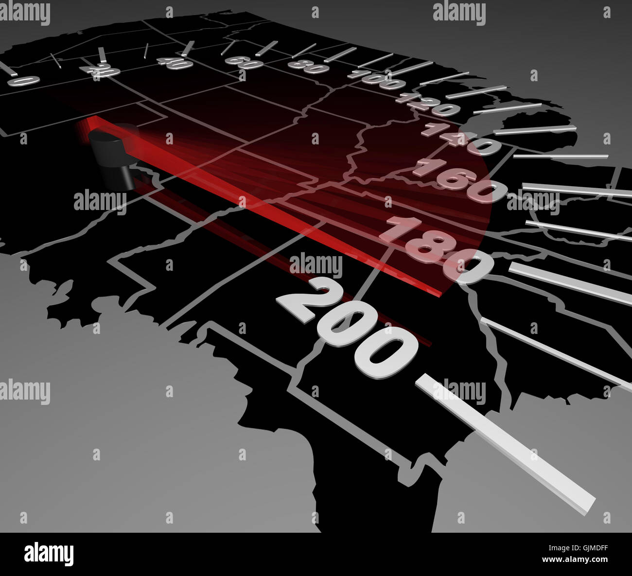 Stati Uniti d'America mappa più velocemente del tachimetro Foto Stock