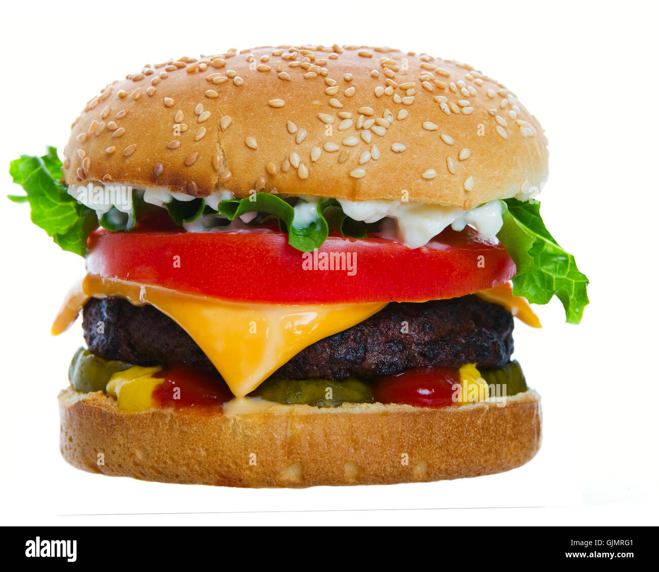 Sandwich cheeseburger succosa Foto Stock