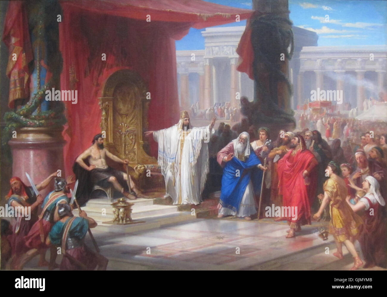 "Re Salomone e il lavoratore di ferro" di Christian Schussele, creato nel 1863, illustra un momento cruciale nella storia biblica, in cui re Salomone supervisiona l'edificio del tempio. L'opera riflette l'attenzione di Schusseleâ su temi storici e religiosi. Foto Stock