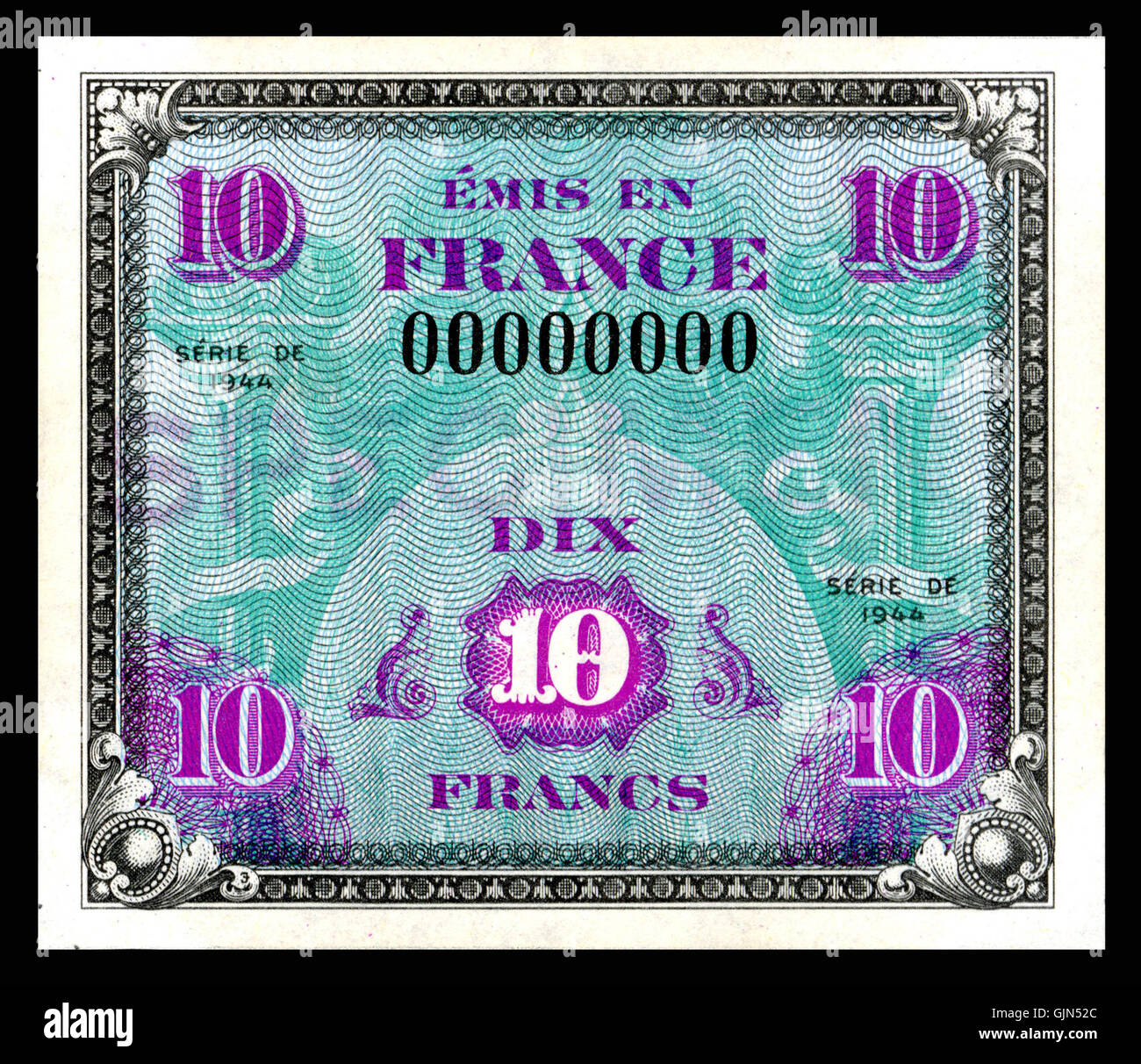 FRA 116s militare alleato valuta 10 franchi (1944) Foto Stock