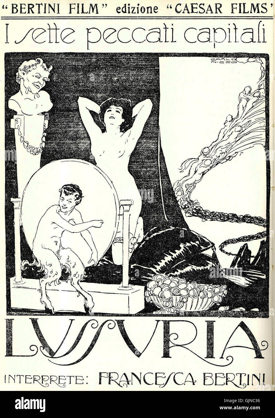 *Lussuria* è un film muto italiano del 1919 con Francesca Bertini e Carlo Nicco. Il film, diretto da Luciano Doria, esplora i temi del desiderio e del conflitto emotivo nella società italiana dei primi anni del XX secolo, segnando un momento significativo nella storia del cinema italiano. Foto Stock