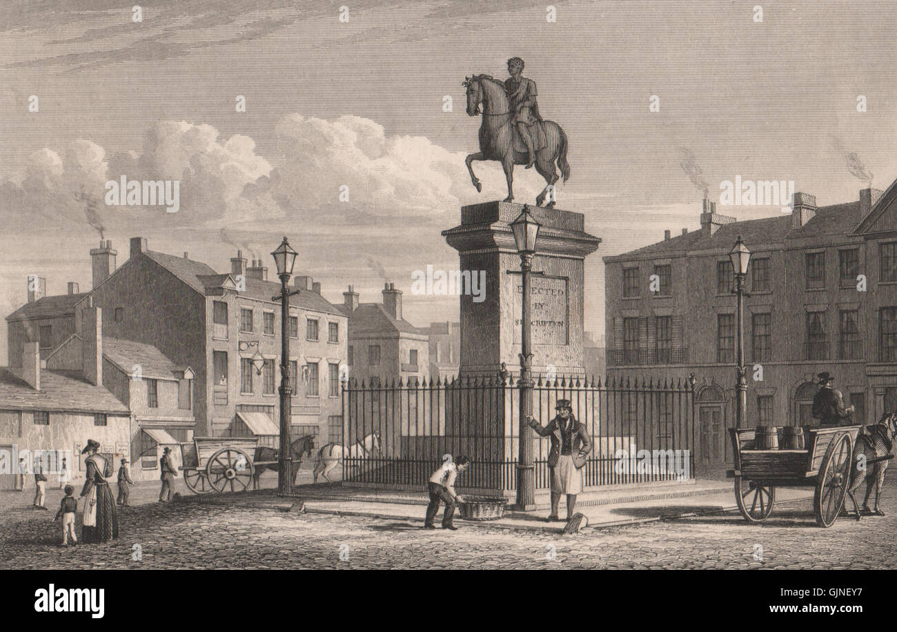 Statua di Re Giorgio III, monumento posto, London Road. Liverpool. ALLOM, 1829 Foto Stock