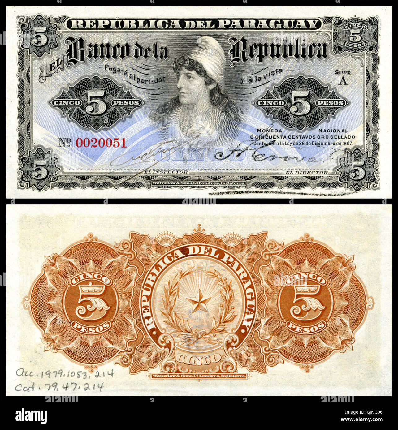 PAR 156 del Banco de la Republica di 5 pesos oro (1907) Foto Stock