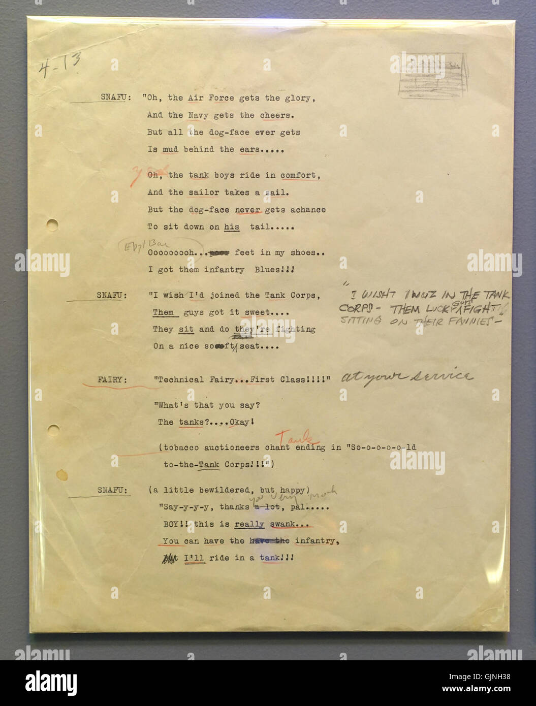 Questa pagina tratta da un copione privato Snafu di Theodor Geisel, creato intorno al 1943, mostra l'iconico personaggio animato creato durante la seconda guerra mondiale per l'esercito statunitense, evidenziando i contributi di Geiselâ in tempo di guerra. Foto Stock