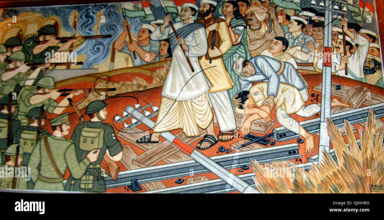 Il movimento Quit India, iniziato nel 1942, fu una grande campagna di disobbedienza civile guidata dal Mahatma Gandhi, volta a porre fine al dominio britannico in India. Ha galvanizzato milioni di indiani a chiedere l'indipendenza e ha svolto un ruolo chiave nel ritiro finale del dominio coloniale britannico nel 1947. Foto Stock