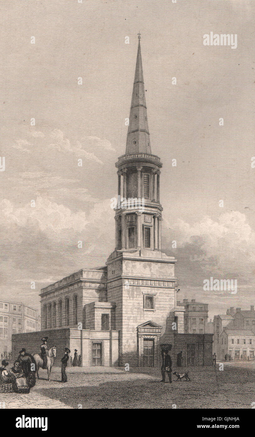 La Chiesa di San Giorgio, Derby Square, Liverpool. Rasa al suolo 1899. PYNE, antica stampa 1829 Foto Stock
