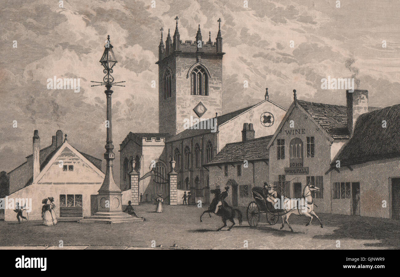 San Elphin la chiesa di Warrington. Ricostruita 1859. L'anello O'campane Pub. HARWOOD, 1829 Foto Stock