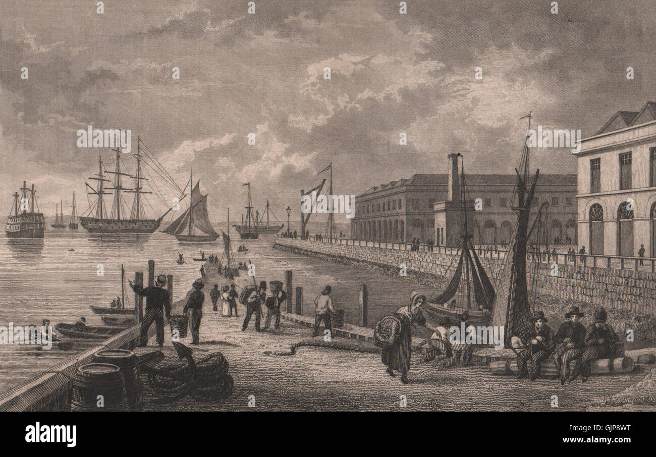 Sheerness, dal molo. Kent. BAYNES, antica stampa 1829 Foto Stock