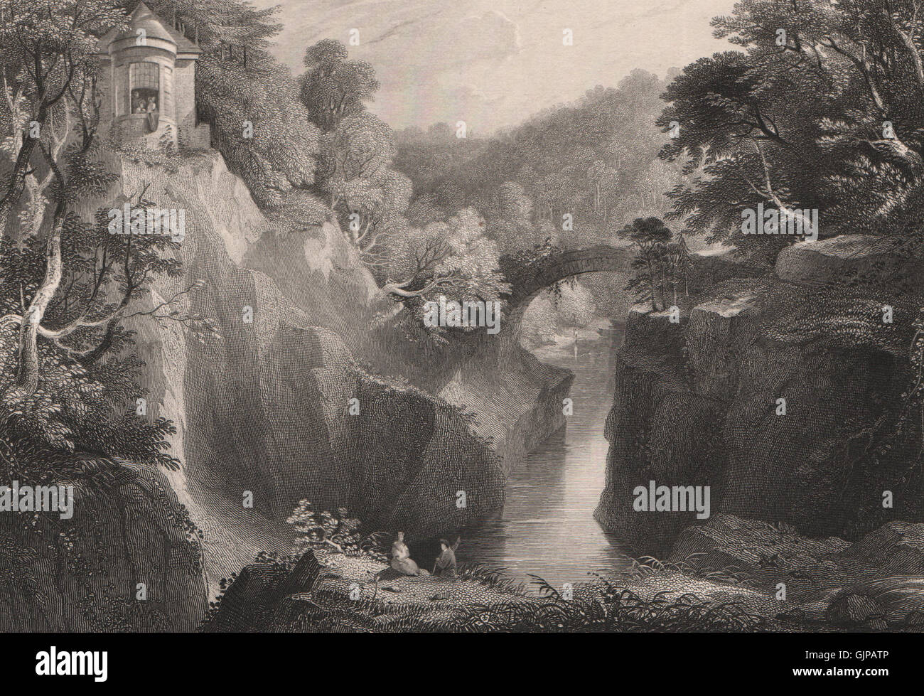 L'eremo a Dunkeld, Perth & Kinross. La Scozia, antica stampa 1845 Foto Stock