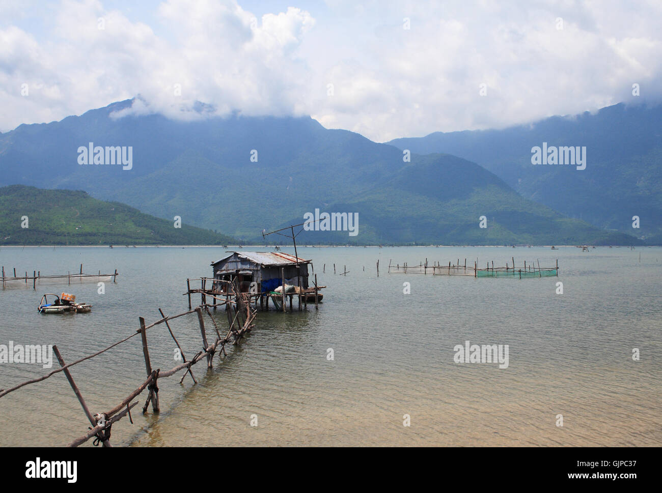 Giro di una laguna, lang co town, tonalità vietnam. Questa laguna è di 800 ettari di acqua salmastra laguna e una destinazione preferita per i fotografi. Foto Stock