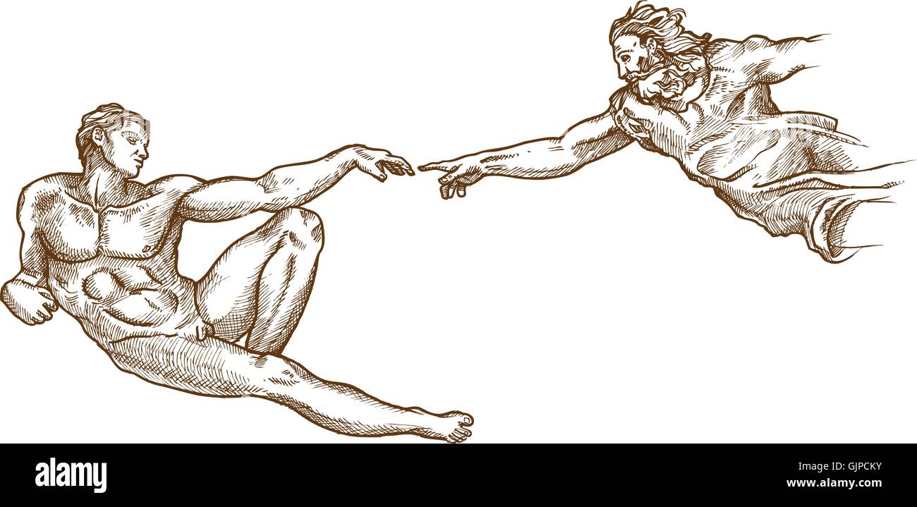 Creazione di Adamo disegnati a mano su sfondo bianco Illustrazione Vettoriale