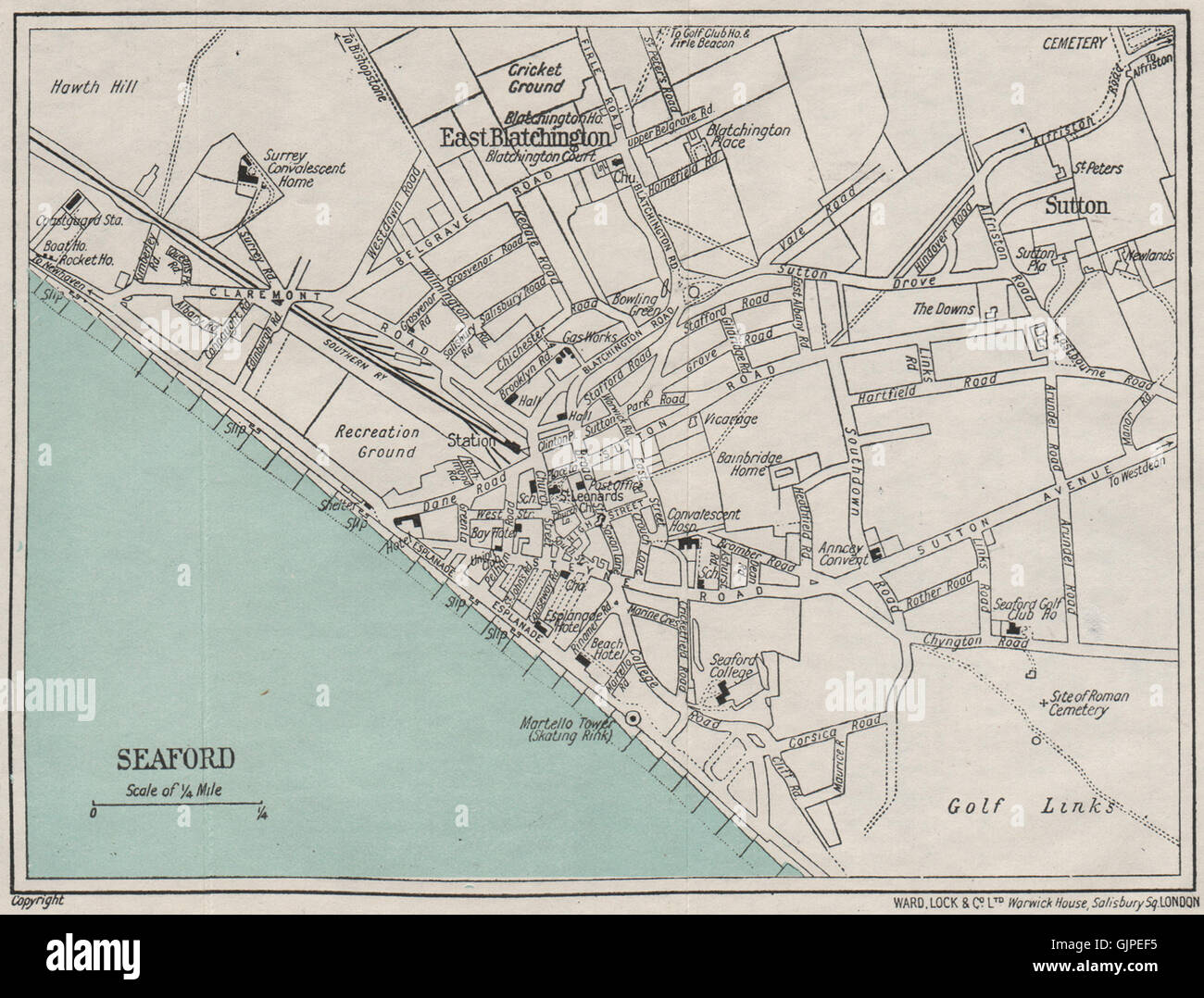 SEAFORD vintage town/city plan. Sussex. WARD LOCK, 1929 Vintage map Foto Stock