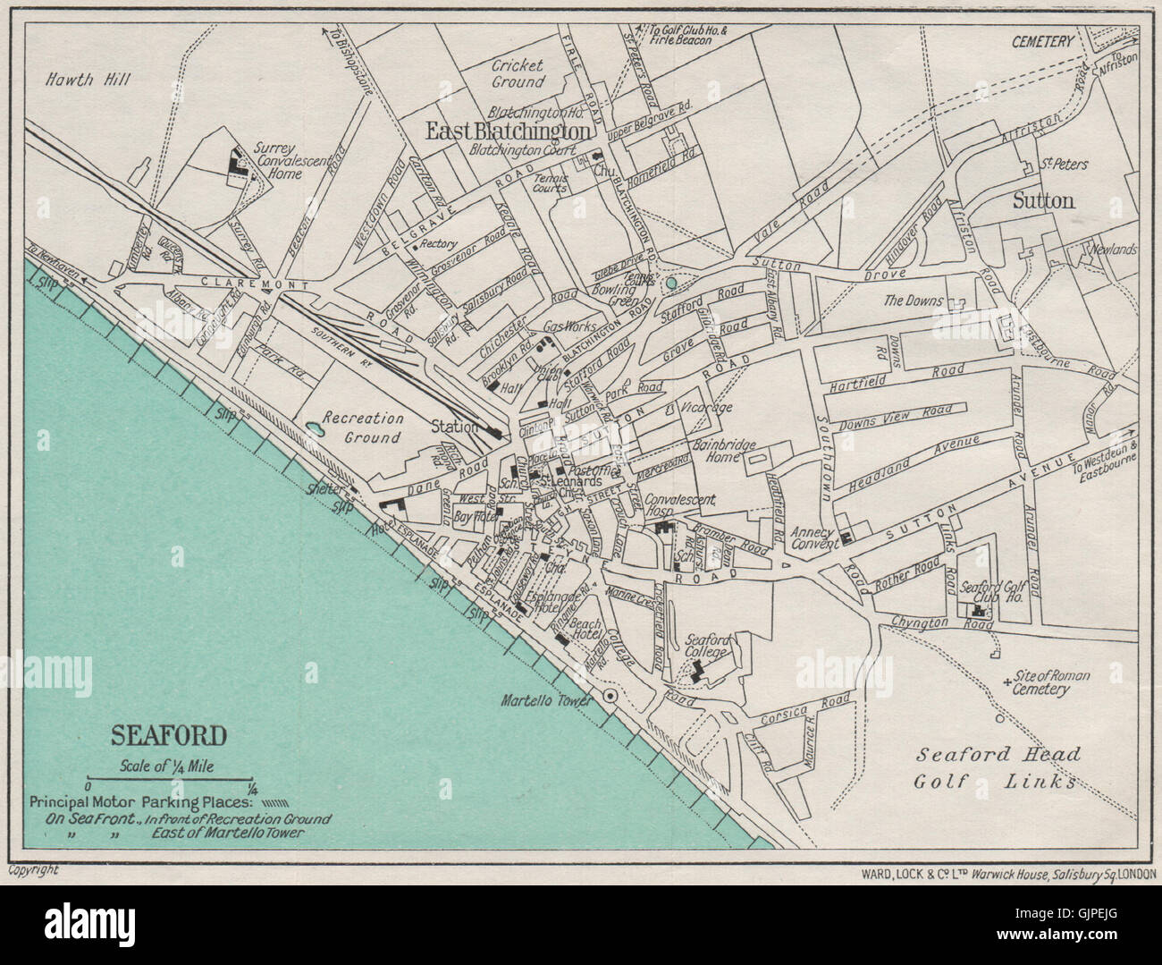 SEAFORD vintage town/city plan. Sussex. WARD LOCK, 1939 Vintage map Foto Stock