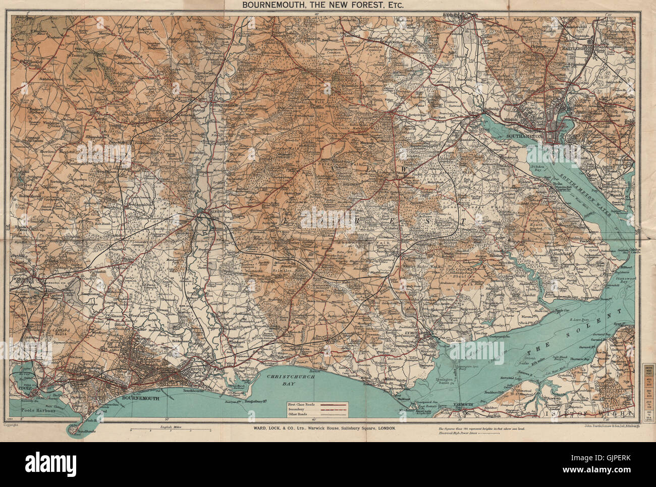 La nuova foresta e dintorni. Bournemouth Southampton Ringwood. WARD LOCK, 1936 Mappa Foto Stock