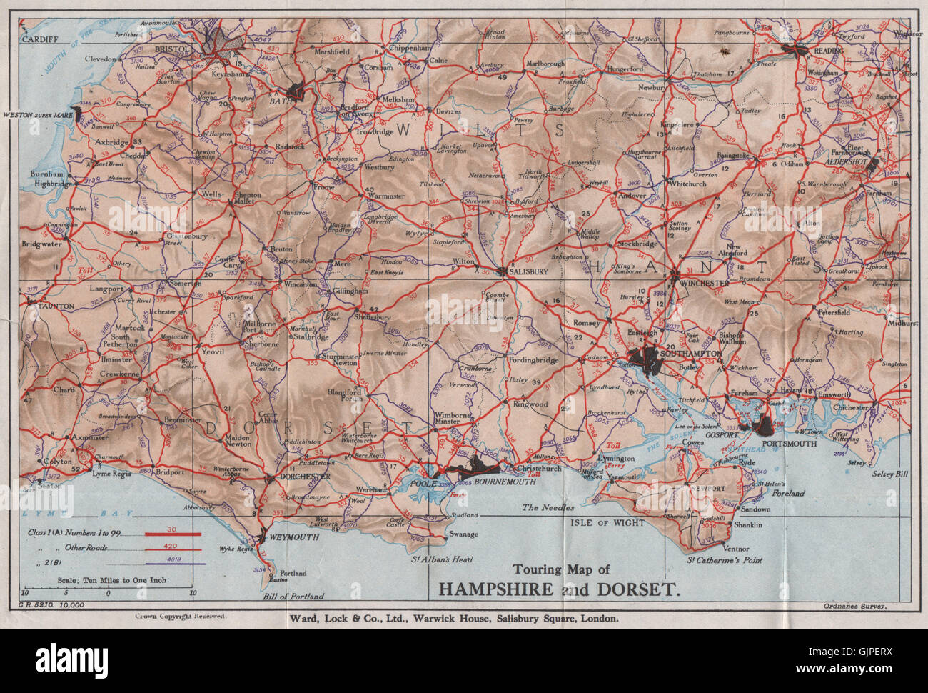 TOURING mappa di Hampshire & Dorset. Wiltshire Somerset. WARD LOCK, 1936 Foto Stock