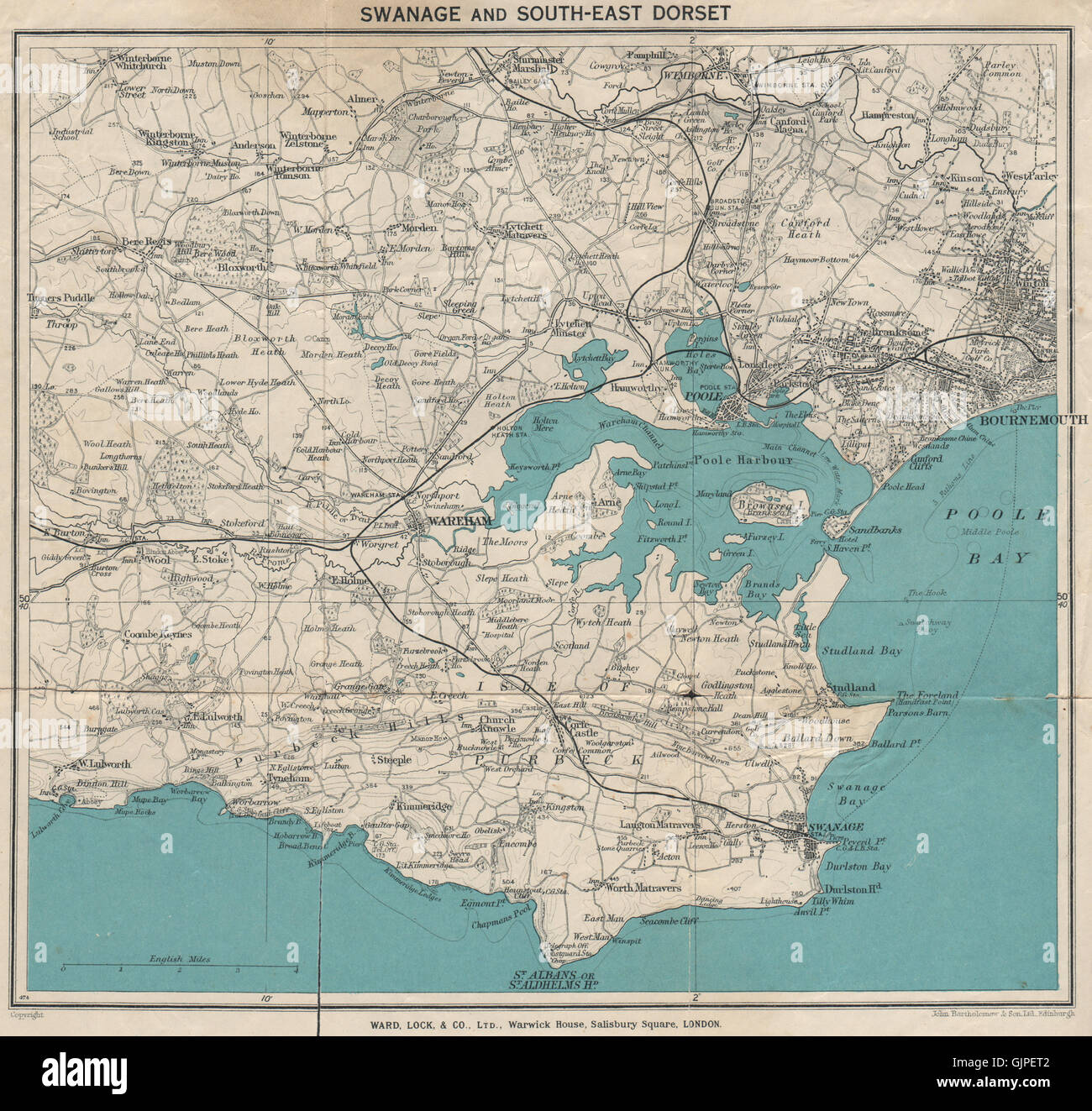 A sud-est di Dorset. Isola di Purbeck Poole Harbour Wareham Bournemouth, 1936 Mappa Foto Stock