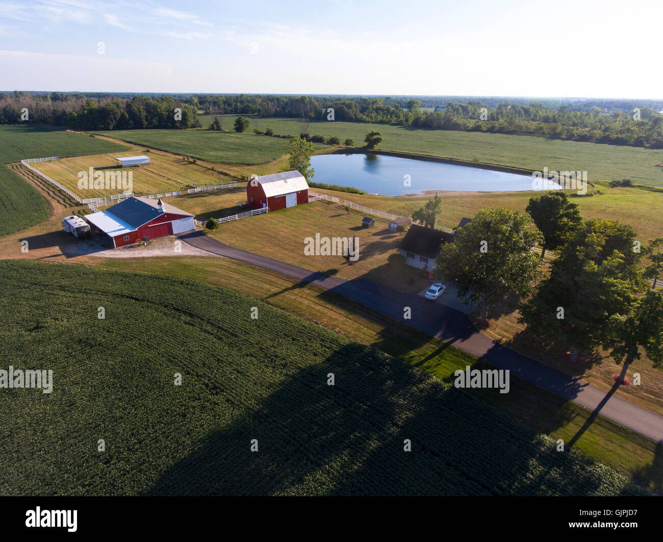 Vista aerea di una piccola fattoria di famiglia vicino a Lexington Michigan Foto Stock