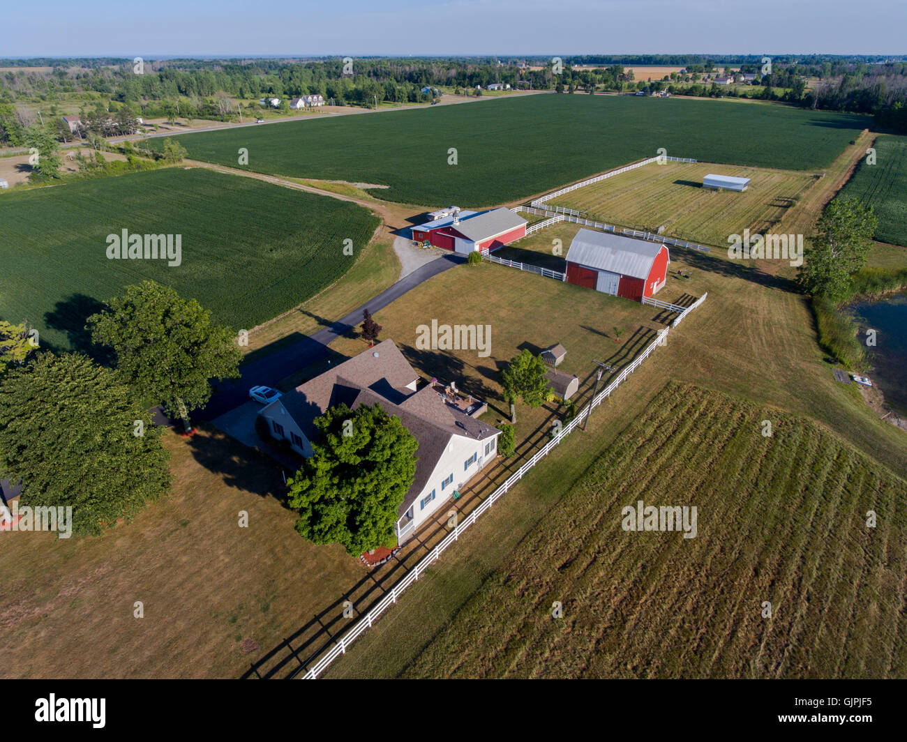 Vista aerea di una piccola fattoria di famiglia vicino a Lexington Michigan Foto Stock