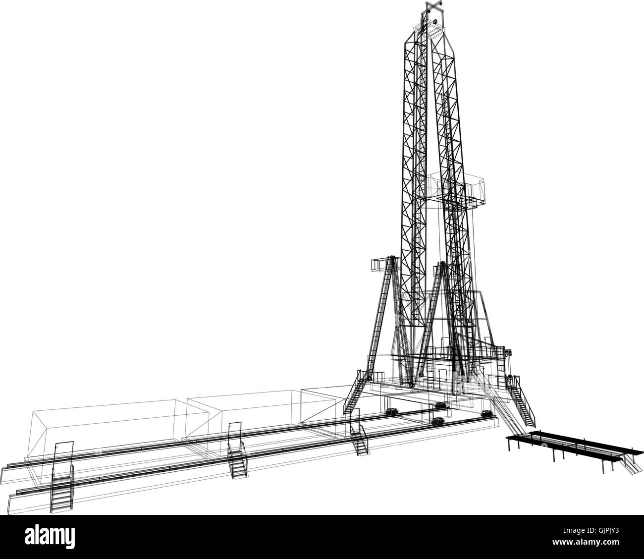 Oil Rig. Dettagliata illustrazione vettoriale Illustrazione Vettoriale