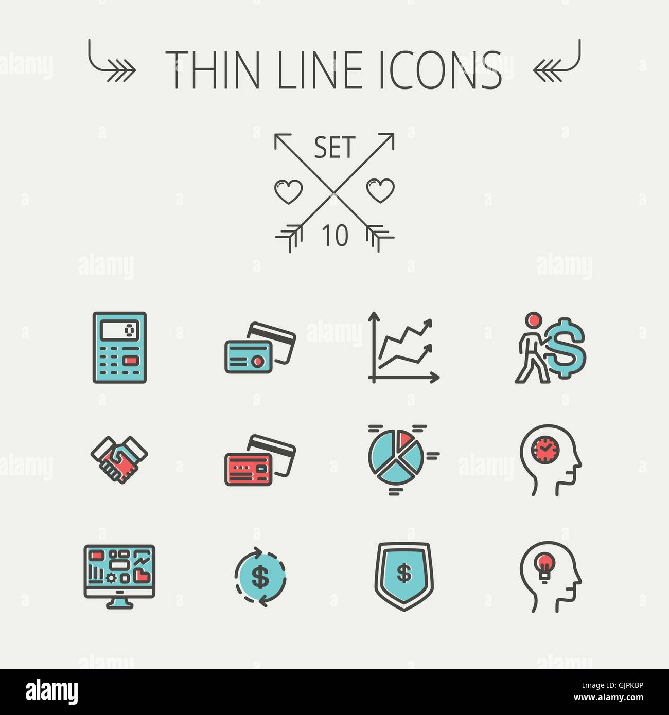 Business linea sottile icone. Illustrazione Vettoriale