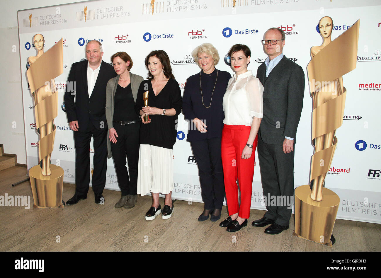 Il 2016 German Film Prize(Deutscher Filmpreis) candidature presentate dal tedesco Film Academy presso Deutsche Kinemathek a Potsdamer Platz. Dotato di: Joerg Thadeusz, prof. Monika Gruetters, Iris Berben, dott. Rainer Rother, Christiane Paul, Philipp Weing Foto Stock