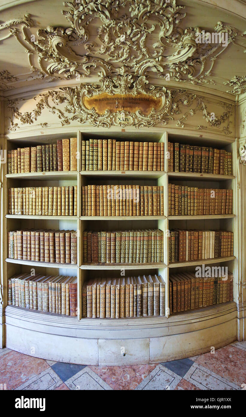MAFRA, Portogallo - Luglio 17, 2016: vecchi libri nella biblioteca del palazzo di Mafra, Portogallo Foto Stock
