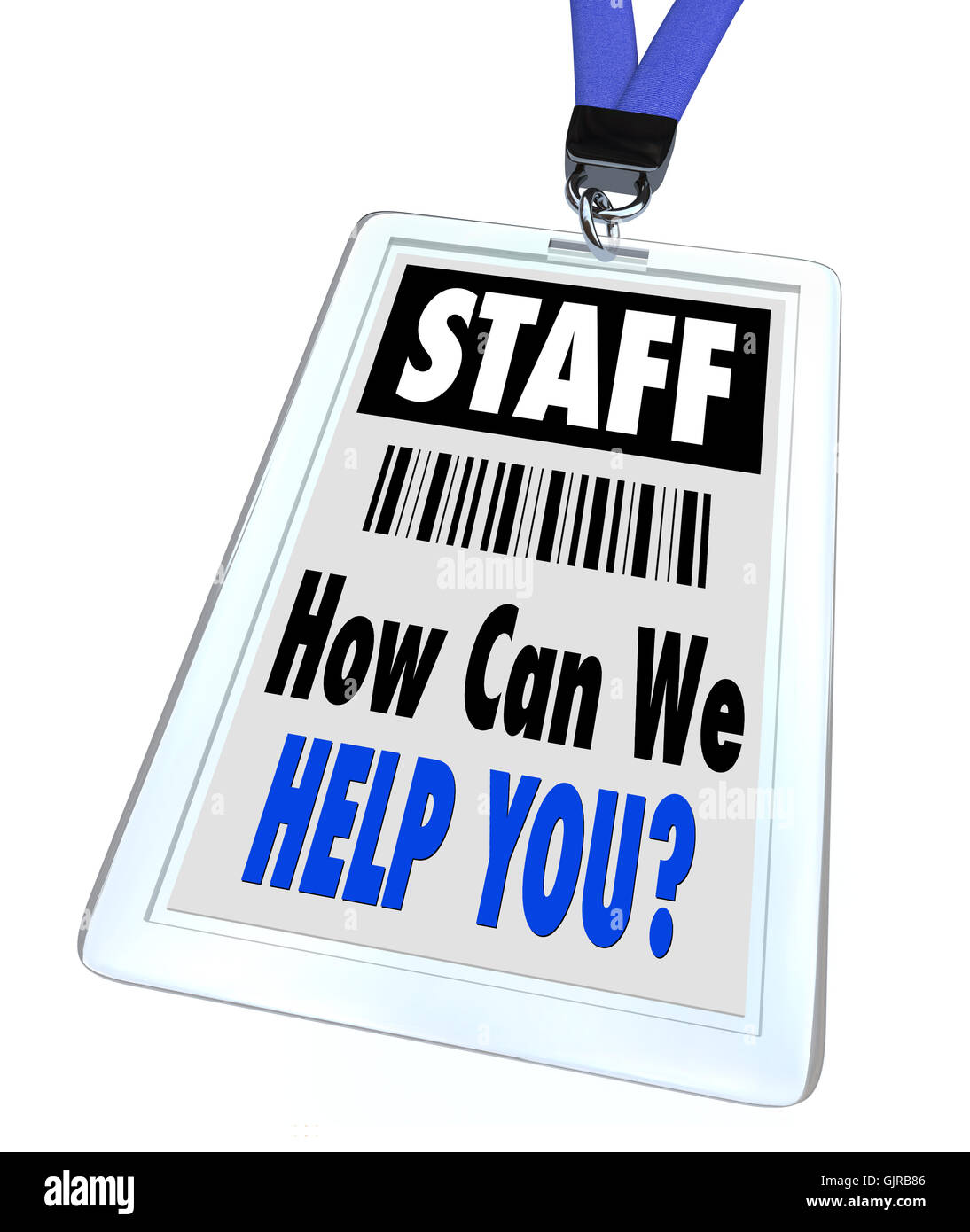 Personale - come possiamo aiutarvi - cordino e badge Foto Stock