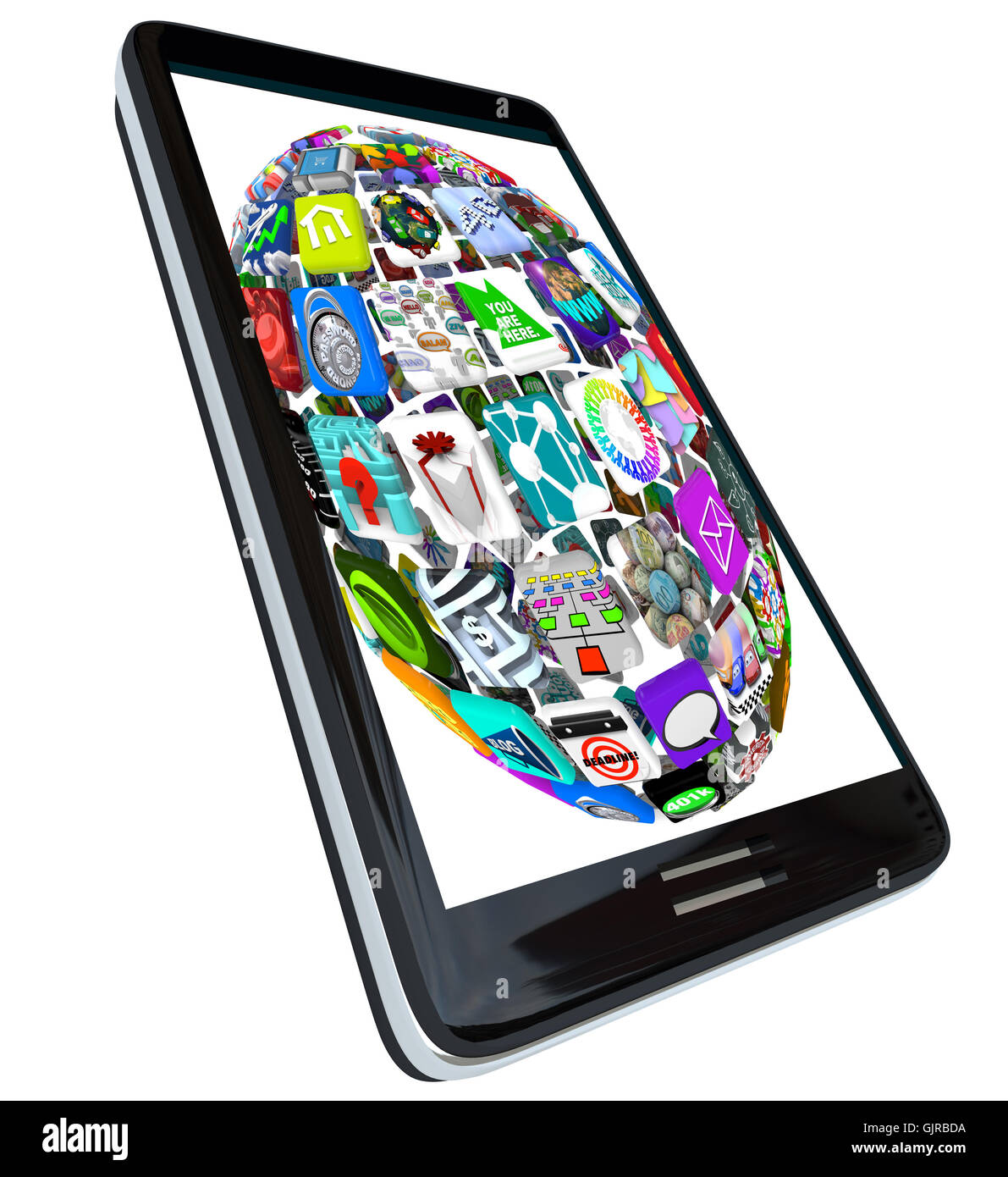 Sfera delle icone delle app su Smart Phone Foto Stock