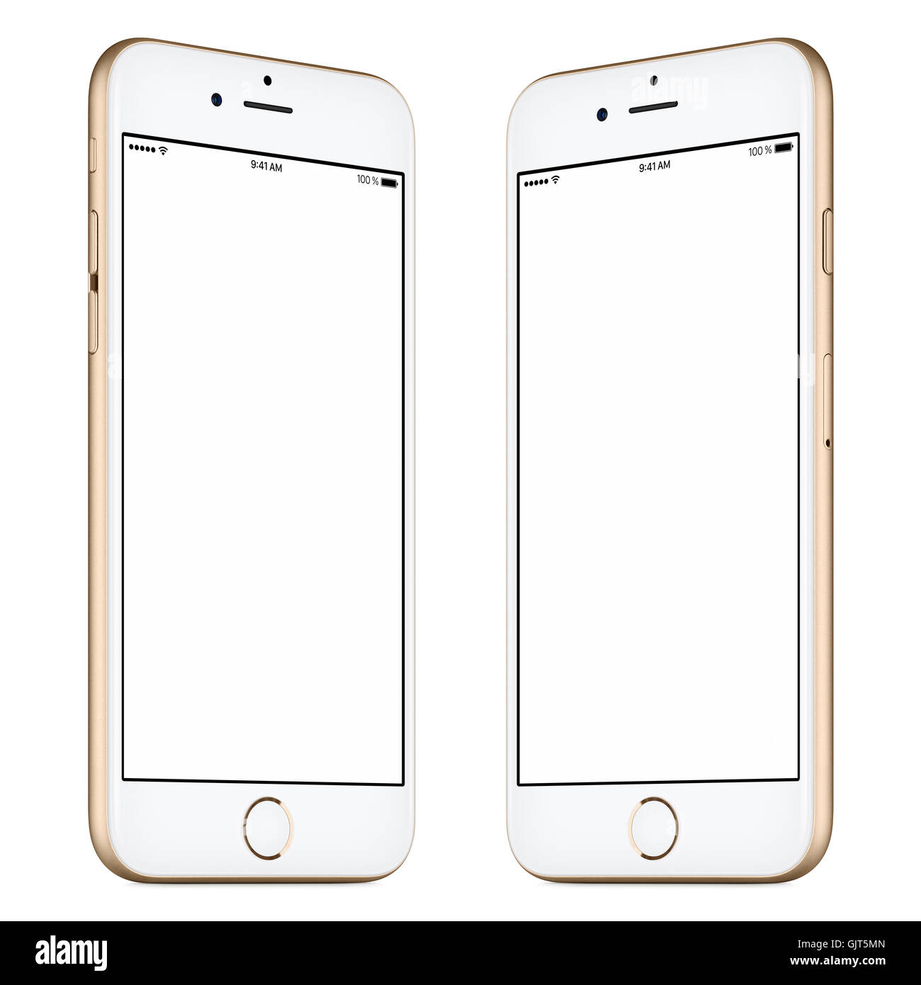 Smartphone. Questo smartphone mockup include entrambi i lati leggermente ruotato gold smartphone con modello vuoto sullo schermo. Foto Stock Smartphone. Questo smartphone mockup include entrambi i lati leggermente ruotato gold smartphone con modello vuoto sullo schermo. Foto Stock