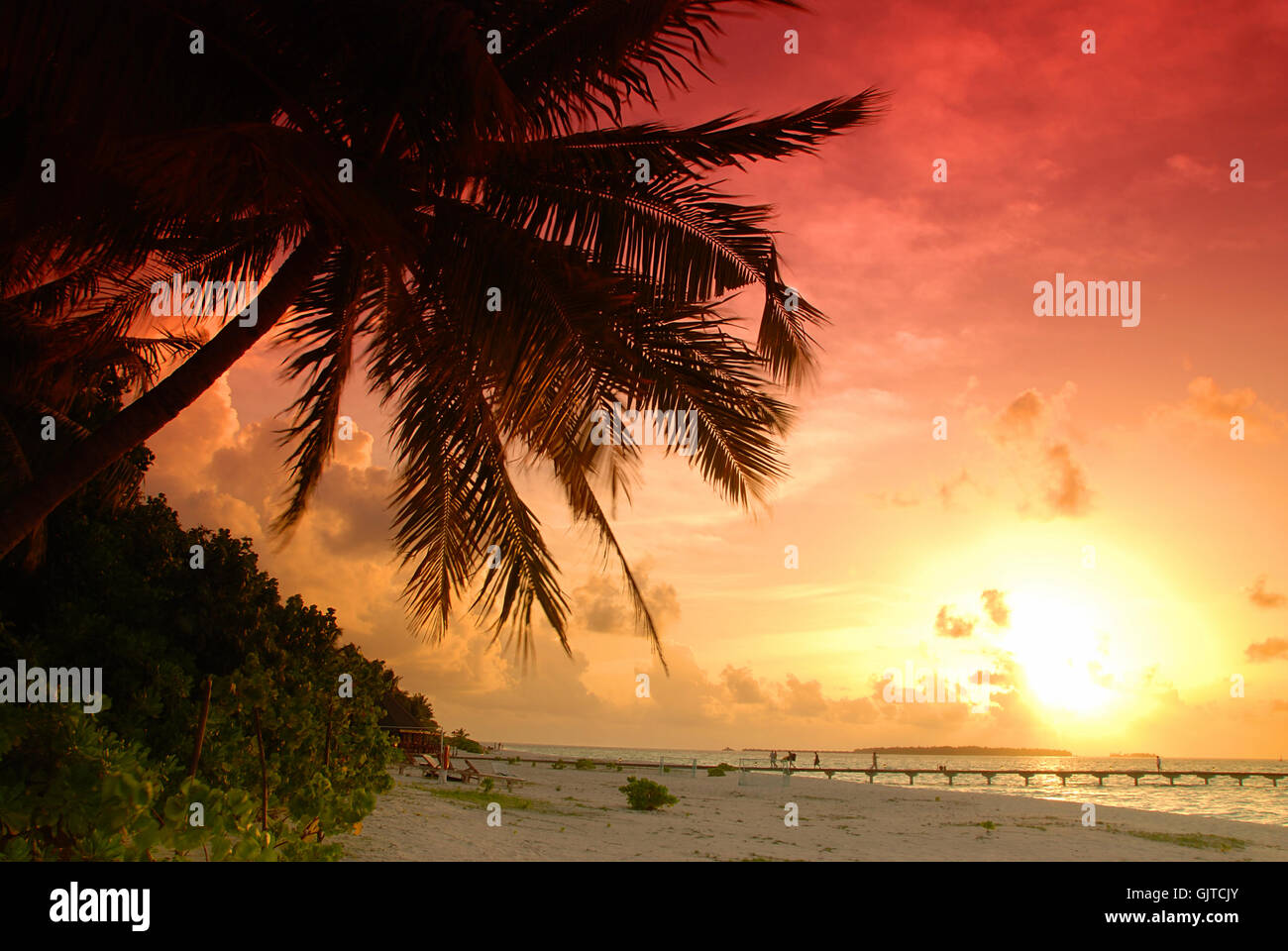 Tramonto tropicale delle Maldive Foto Stock