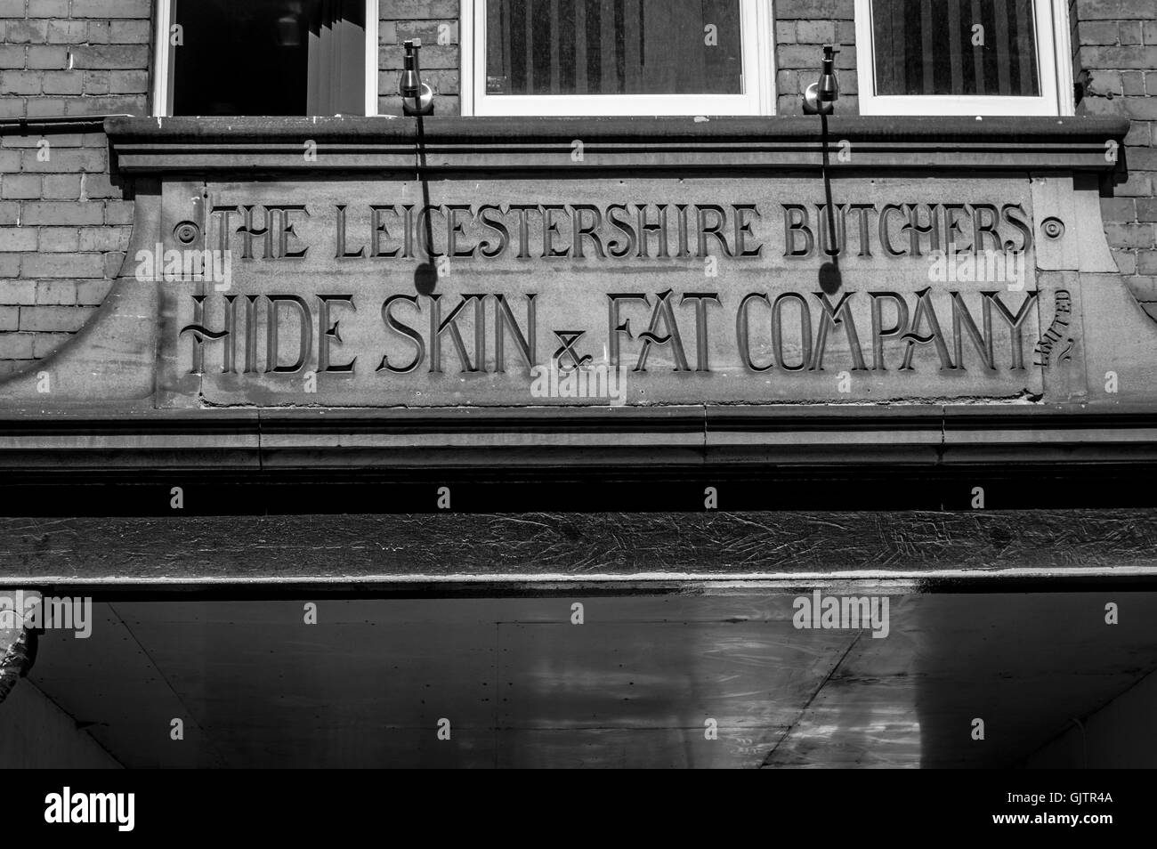 Il vecchio segno, Leicestershire macellai di Pelle e grasso Company Limited Foto Stock