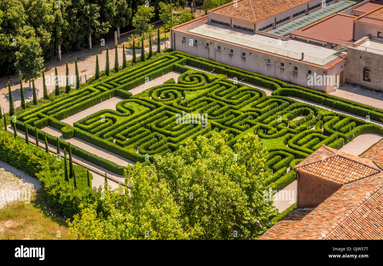 Vista aerea del labirinto sull'isola di San Giorgio Maggiore.venezia, Italia. Foto Stock