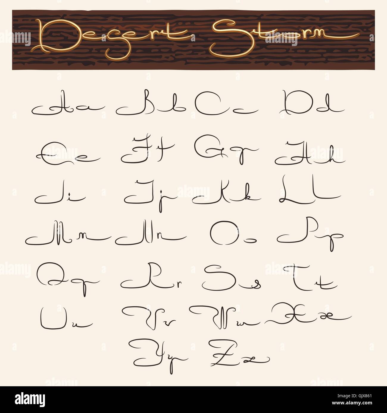 Fatte a mano alfabeto latino in stile arabo. Le lettere maiuscole e minuscole. Illustrazione Vettoriale