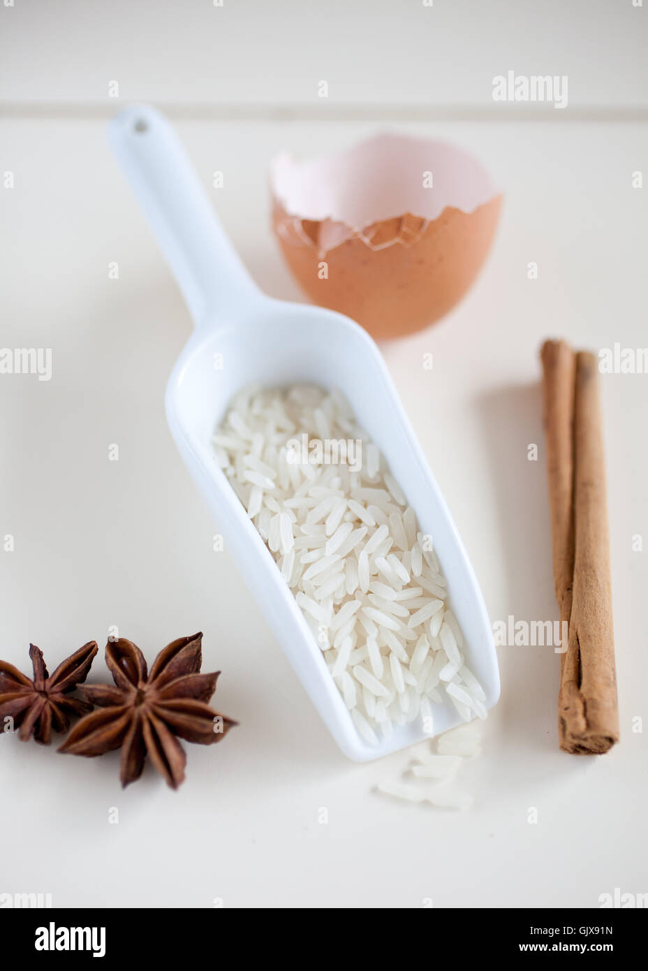 Ingredienti per Arroz con leche Foto Stock