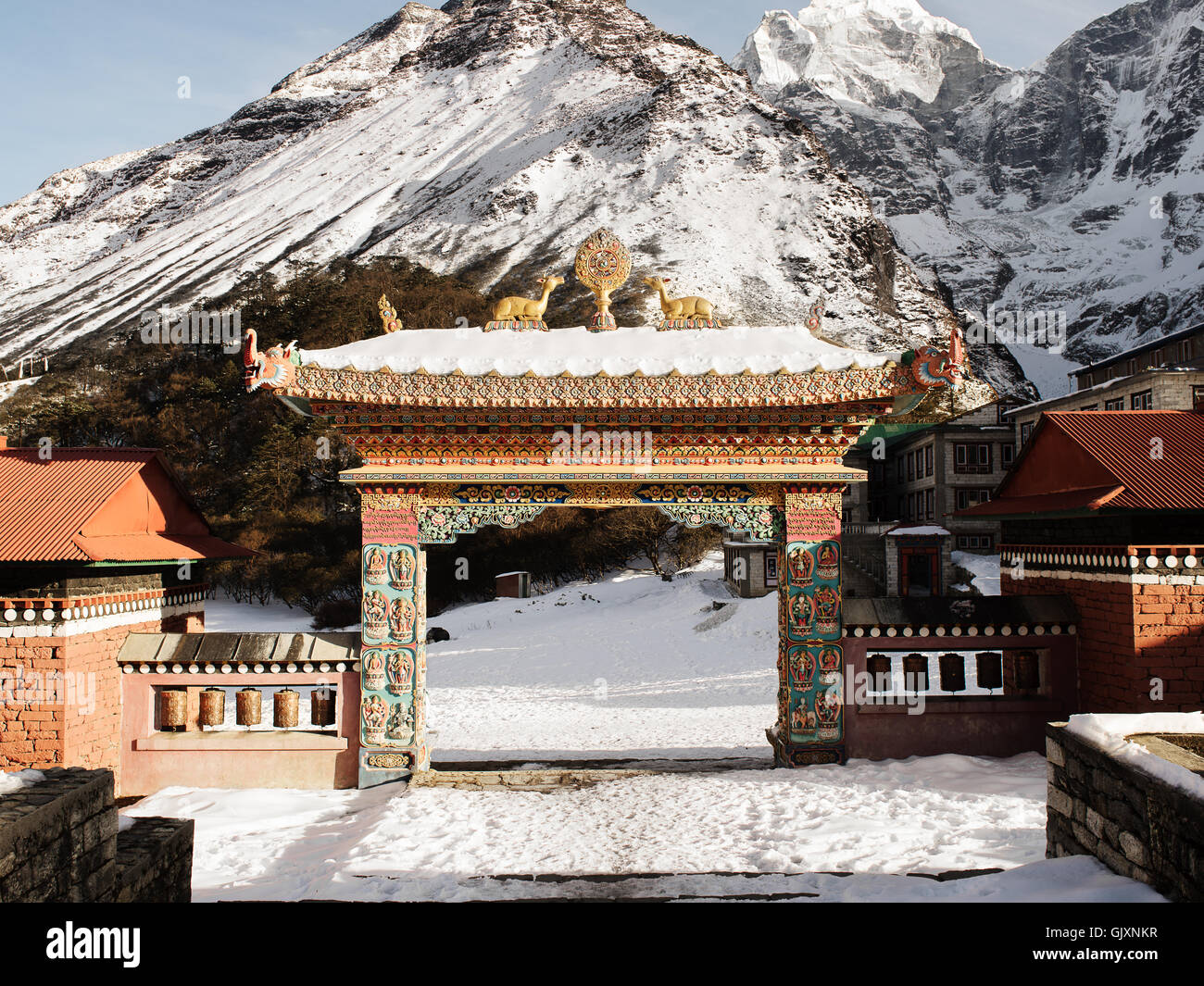 Il gateway al monastero di Tengboche in Nepal il Campo Base Everest Foto Stock