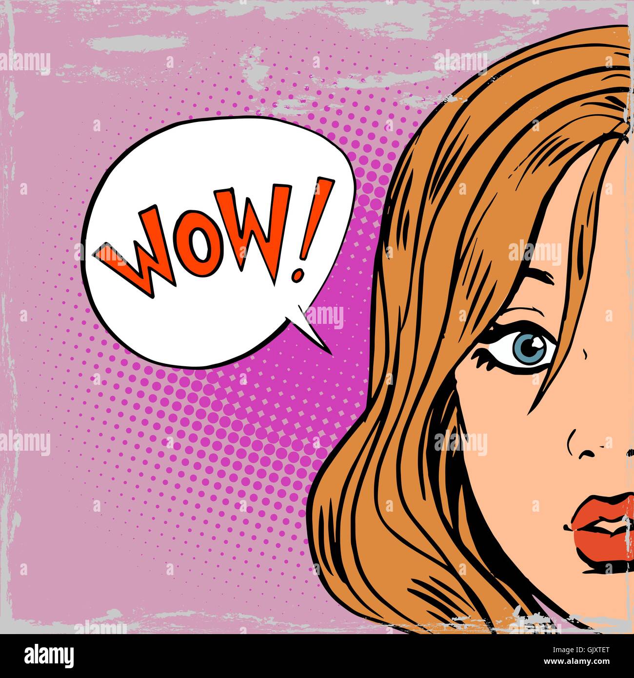 Wow sorpresa ragazze pop arte fumetti in stile retrò Halftone vecchia carta Illustrazione Vettoriale