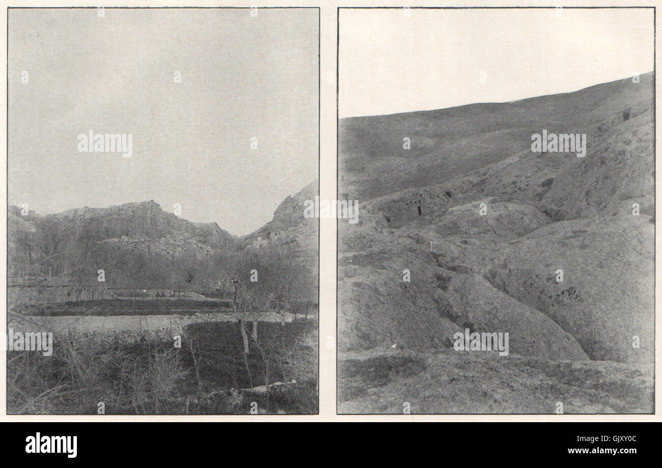 Ma'loula; Maaloula e Paese roccioso. Siria, antica stampa 1908 Foto Stock