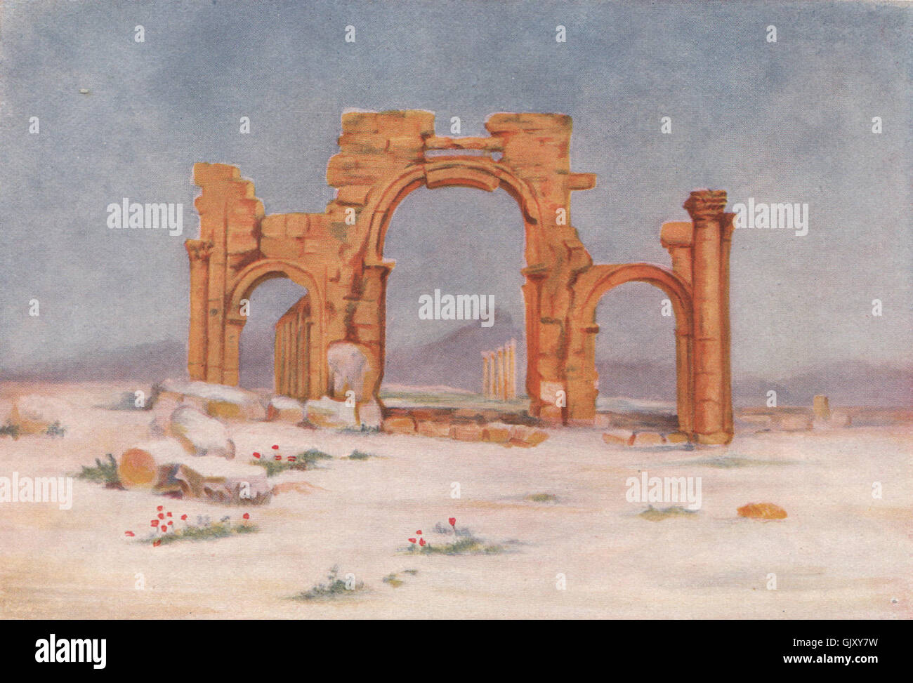 PALMYRA. "Arco Trionfale, Palmyra' da Margaret Thomas. Siria, antica stampa 1908 Foto Stock
