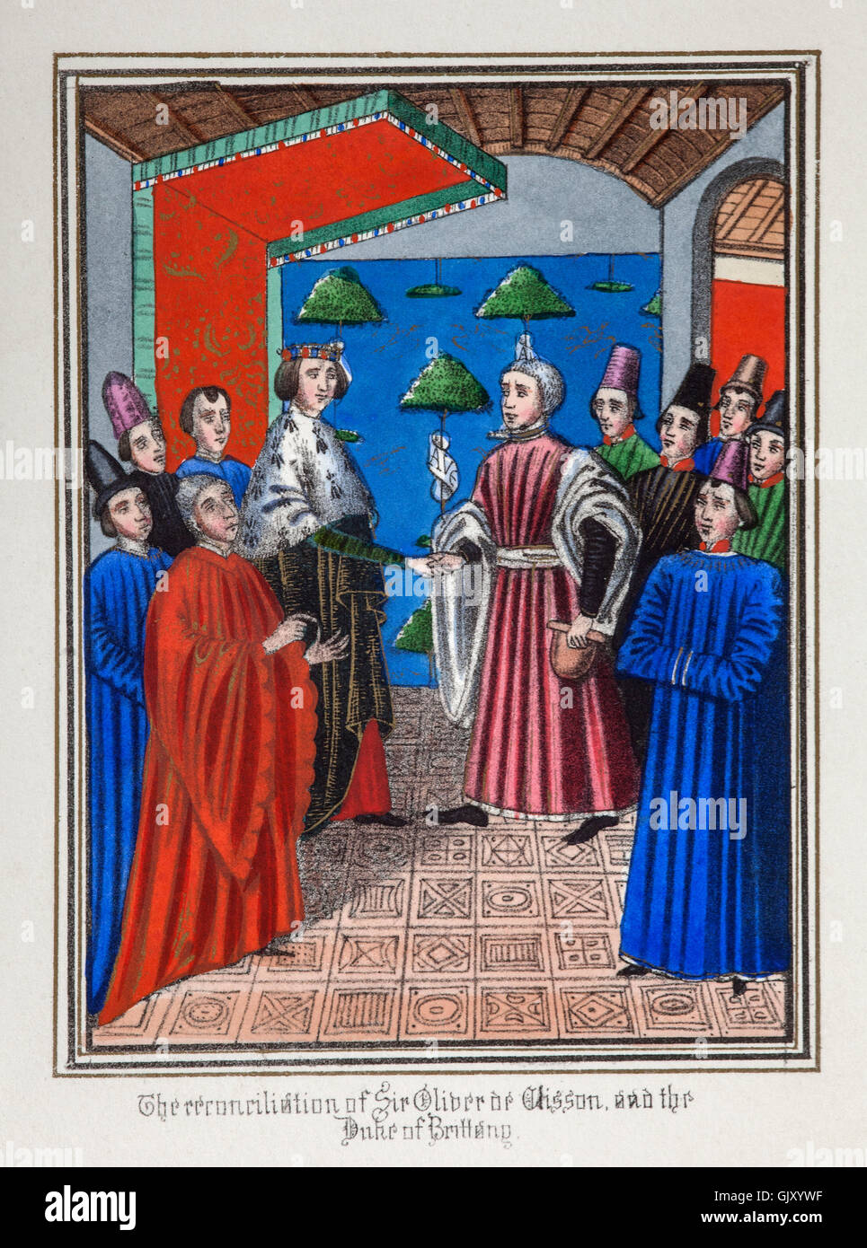 Il reconcilliation di Sir Oliver de Clisson e Giovanni IV - il Conquistatore, il duca di Bretagna, seguendo il loro feud. Foto Stock