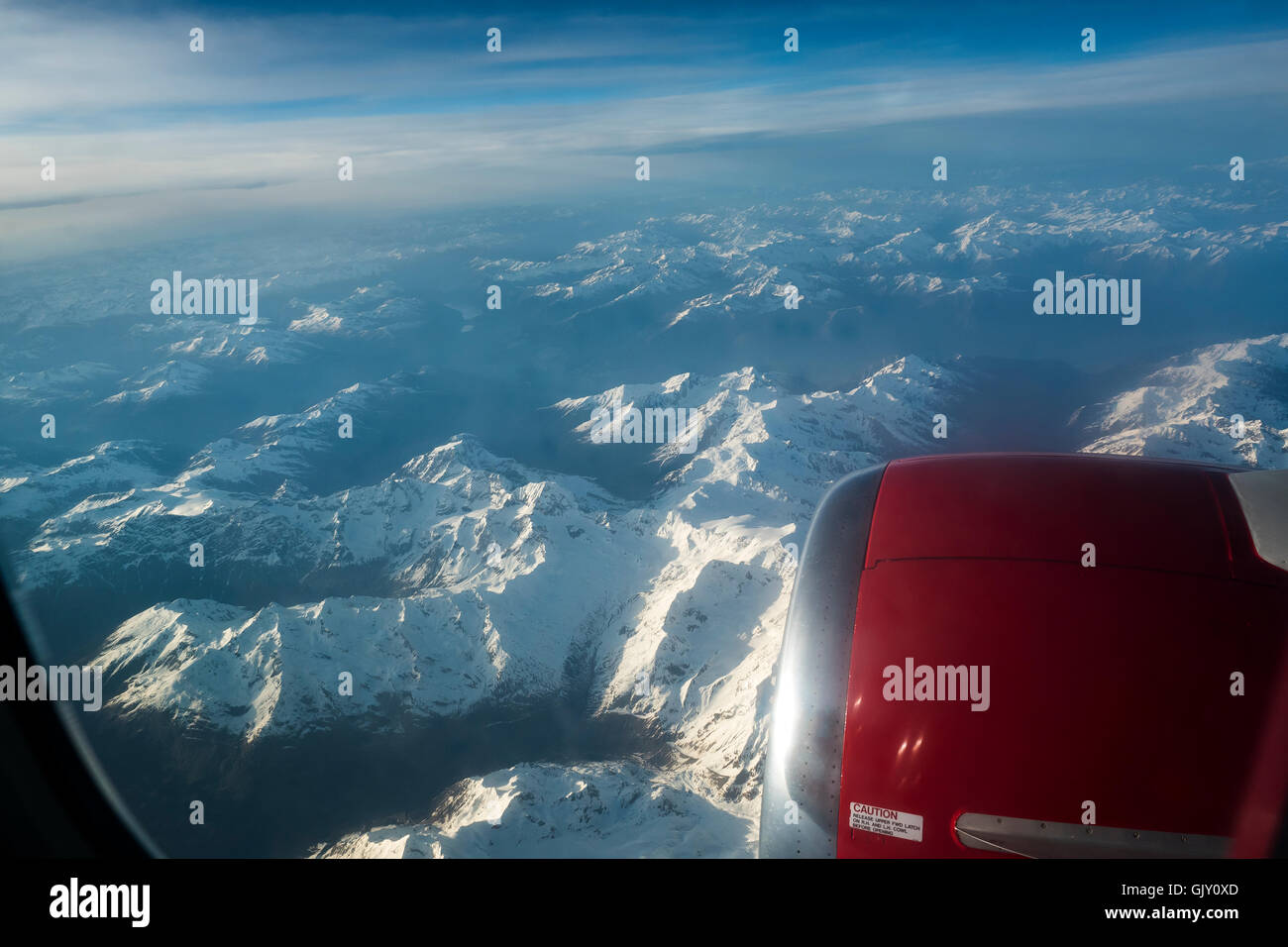 Vista delle Alpi del Sud da un getto2 piano Foto Stock