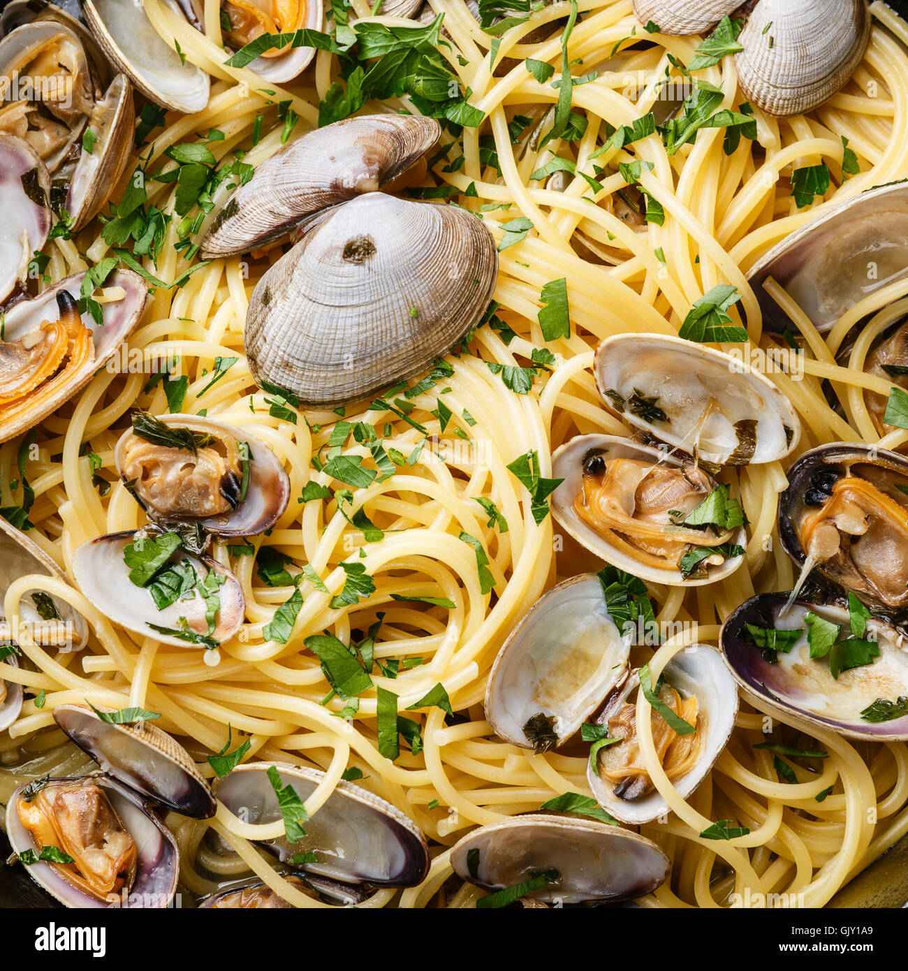 Spaghetti alle Vongole piatti di pasta con le vongole close up Foto Stock